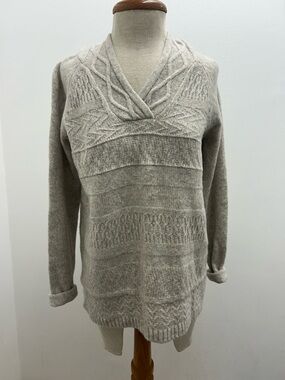 Sonoma Neutral Beige Shawl Collar Cable Knit Sweater